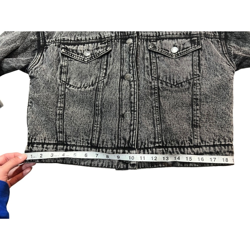 Forever 21 Womens Black Acid Wash Sherpa Lined Denim Trucker Jacket‎ Small S - Picture 7 of 10